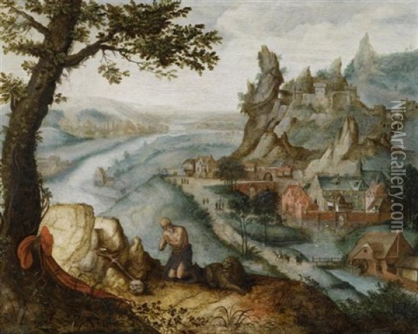 Hieronymus In Einer Landschaft Oil Painting - Lucas Gassel