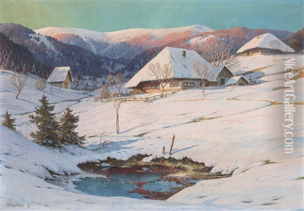 Sicht Auf Einen Bauernhof In Winterlandschaft Oil Painting - Karl Hauptmann