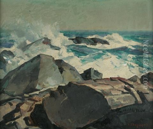 Surf Crashing On Rocks Oil Painting - Abraham Jacob Bogdanove