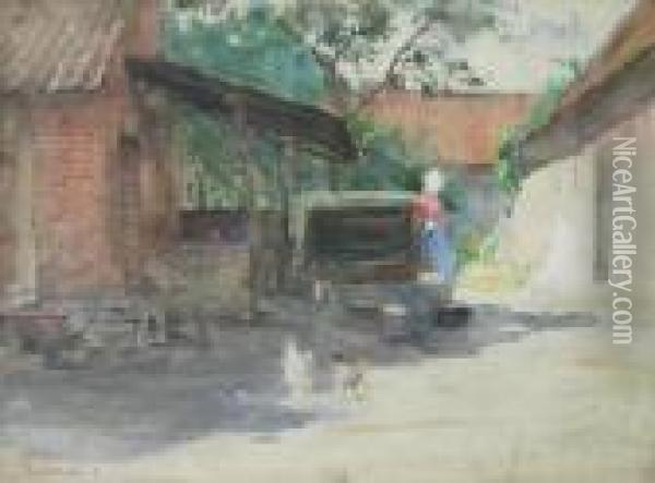Farmyard In Burgundy Oil Painting - William Rothenstein