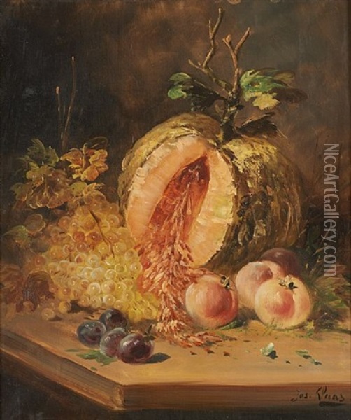 Composition Aux Melon, Peches Et Raisins Oil Painting - Henry Schouten
