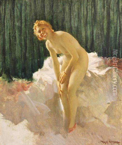 A Female Nude Oil Painting - Francesco Longo Mancini