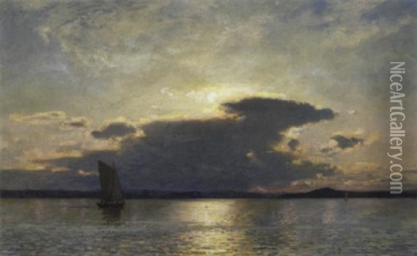 A Calm Sea Under Evening Clouds Oil Painting - Hans Frederick Gude