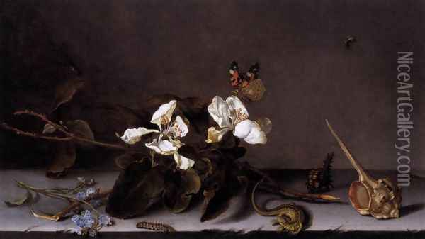 Still-Life with Apple Blossoms Oil Painting - Balthasar Van Der Ast