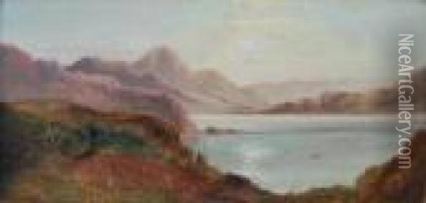Fishermen In A Highland Loch Scene Oil Painting - Charles Leslie