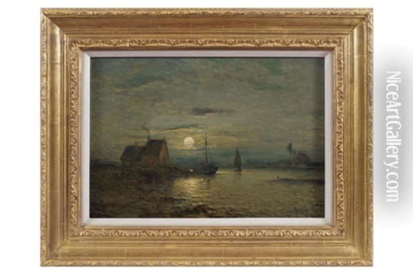 Lever De Lune Sur La Seudre Oil Painting - Henri Malfroy-Savigny