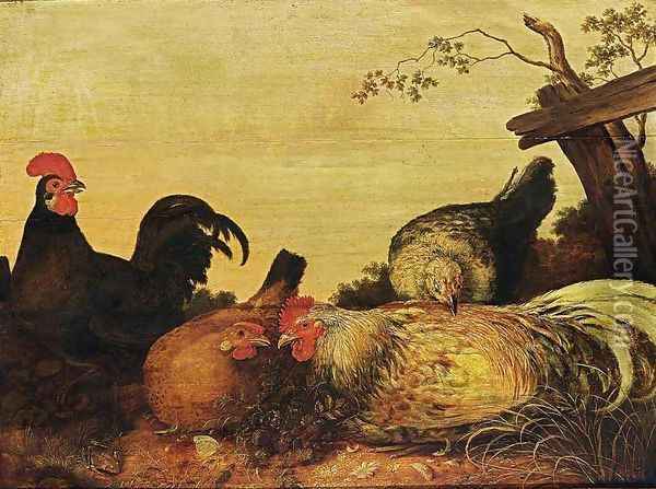 Poultry Oil Painting - Gijsbert Gillisz. de Hondecoeter