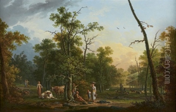 Scene Pastorale A L'oree D'une Foret Oil Painting - Jean Baptiste Charles Claudot