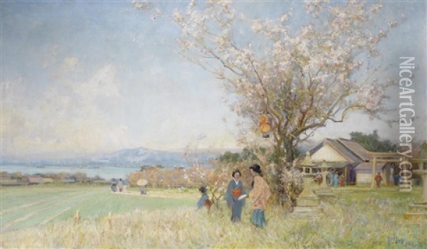 A Distant View Of Kobe And The Inland Sea (japanese Tea Garden In Kobe) Oil Painting - Sir Alfred East