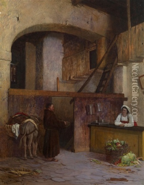 Monk Collecting Alms Oil Painting - Alexander (Aleksandr) Antonovich Rizzoni