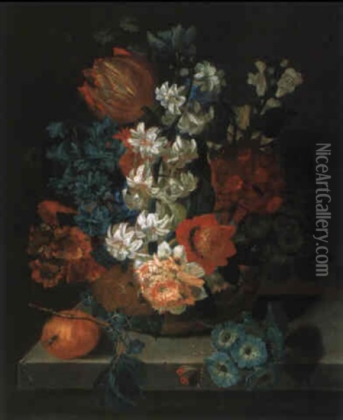 Blumenstrauss In Einem Geflochtenem Korb Oil Painting - Pieter Hardime