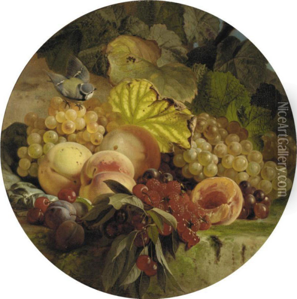 Still Life Of Fruit With Chaffinch Oil Painting - Theude Gronland