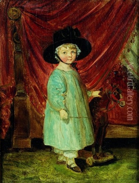 Portrait D'une Fillette Avec Son Cheval A Bascule Oil Painting - Henri Francois Riesener
