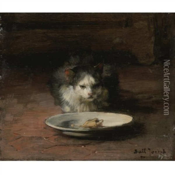 The Cat's Repast Oil Painting - Joseph Bail