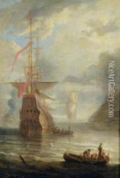 Shipping In A Calm Bay Oil Painting - Hendrick Dubbels