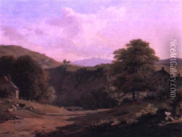 Farmstead In The Hills Oil Painting - Jean-Baptiste de Jonghe