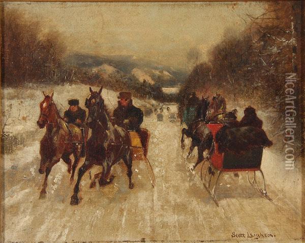 Winter Sleigh Scene Oil Painting - Scott Leighton
