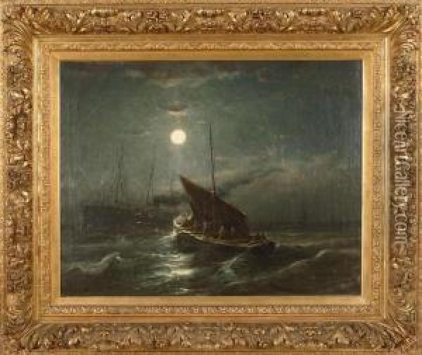 Ships At Moonlight Oil Painting - Eugene Wolters