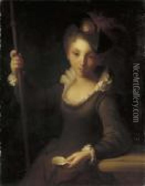 Portrait Of A Girl, Three-quarter-length, Dressed As A Pilgrim Oil Painting - Jean-Alexis Grimou