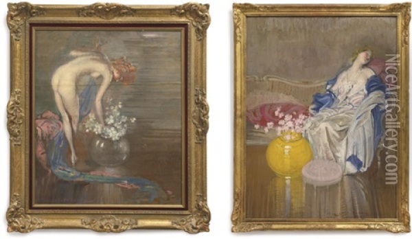 Les Femmes: Three Paintings Oil Painting - Ernest T. Rosen