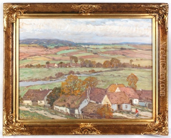 Krajina S Vesnici Oil Painting - Josef Ullmann