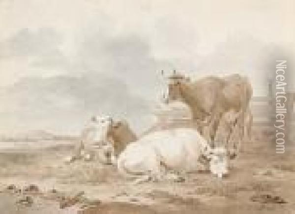 Landscape With Cows Resting Oil Painting - Pieter Gerardus Van Os