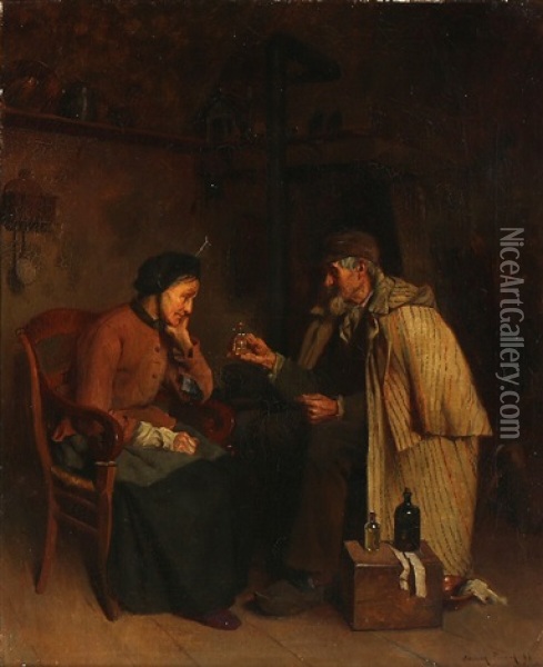 An Apothecary Pays A Visit To An Elderly Woman Oil Painting - Edmond Picard