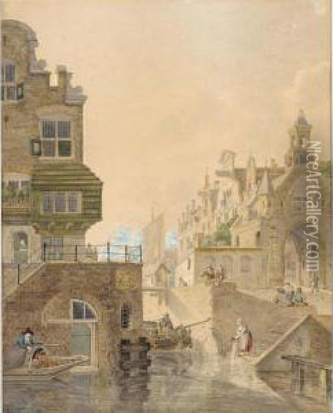 A View Of A Dutch City Oil Painting - Jan Hendrik Verheijen
