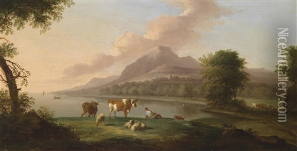 Sudliche Kustenlandschaft Mit Einem Hirten Und Vieh Oil Painting - Jacob De Heusch