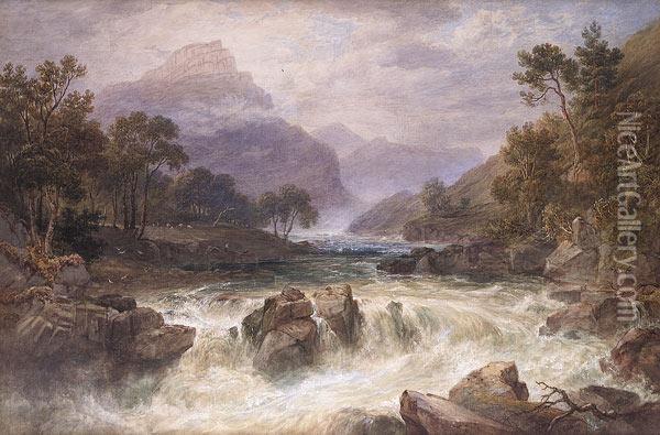 Falls Of The Tummel, Perthshire Oil Painting - Henry G. Gastineau