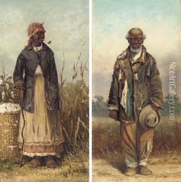 Cotton Picker; And Field Hand: A Pair Of Works Oil Painting - William Aiken Walker