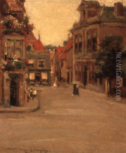 The Red Roofs Of Haarlem-a Street In Holland Oil Painting - William Merritt Chase
