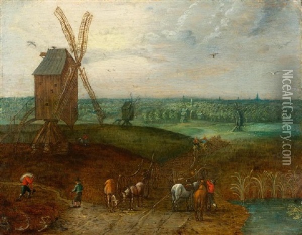 Landscape With Pond And Mill Oil Painting - Jan Brueghel the Elder