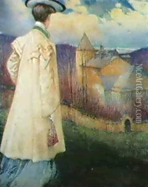 Blick Von Einer Anhohe Auf Ein Schloss Oil Painting - Alfred Keller