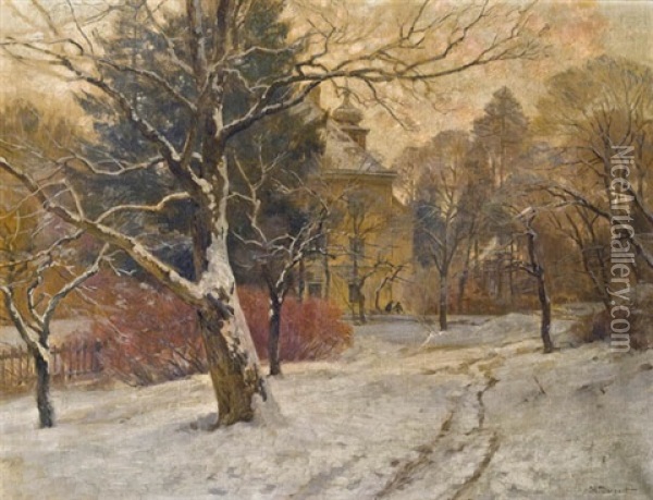 Schlospark Im Winter (schlos Plankenberg?) Oil Painting - Hugo Darnaut
