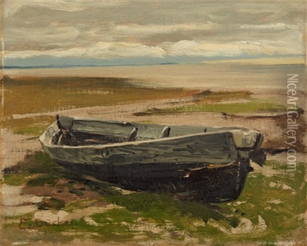 Kustenlandschaft Mit Boot Oil Painting - Eugen Gustav Duecker