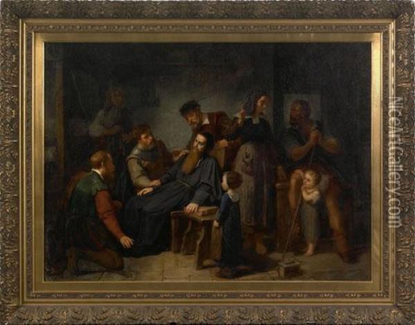 Interior Scene With Figures Oil Painting - Auguste de Pinelli