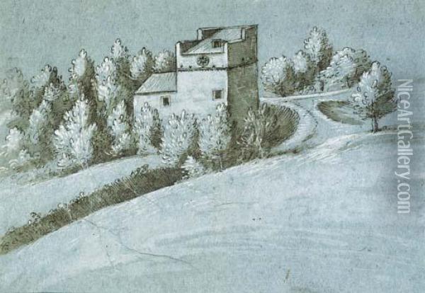 A Farmhouse On A Wooded Hill Oil Painting - Gherado Cibo