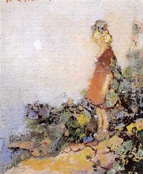 Young Girl Standing On A Hillside Oil Painting - Arthur Dominique Rozaire