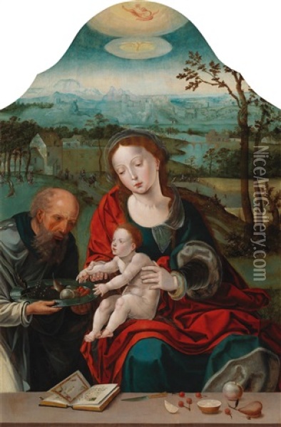 The Holy Family In A Landscape Oil Painting - Pieter Coecke van Aelst the Elder