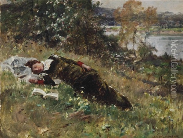 A Summer Afternoon By The River Oil Painting - Adrien Moreau
