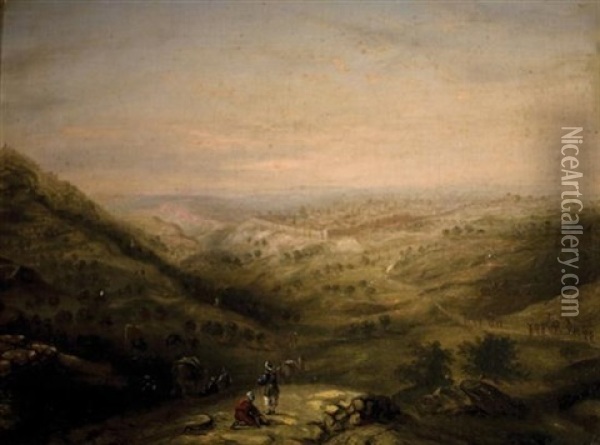 A Camel Train At Jerusalem Oil Painting - Charles William Bartlett