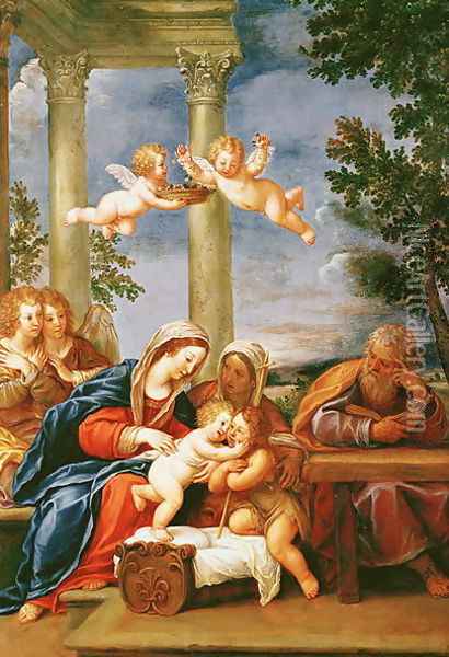 The Holy Family with St. Elizabeth and St. John the Baptist c.1645-50 Oil Painting - Francesco Albani