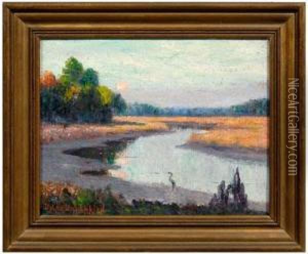 View Of A
Tidal Marsh With Heron Oil Painting - Wilfred Thompson