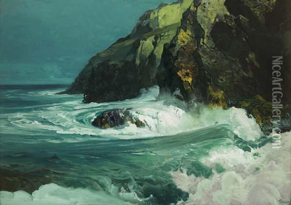 Breaking Waves Along A Rocky Coast Oil Painting - Frederick Judd Waugh