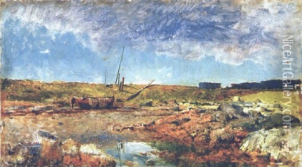 Abandoned Boat Oil Painting - Prosper Louis Senat