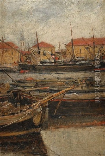 Port Scene: St. Petersburg Oil Painting - Ilya Jevgenivits Verschinin