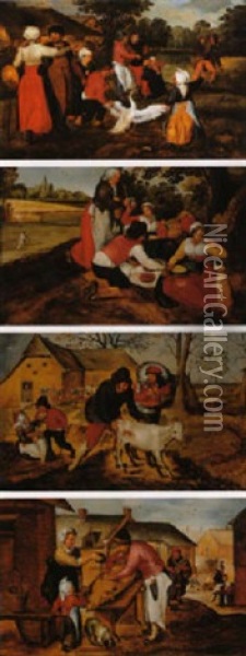 Les Quatre Saisons Oil Painting - Marten van Cleve the Elder