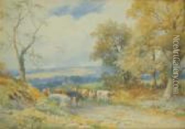 Trees And Hills Beyond Oil Painting - John Bates Noel