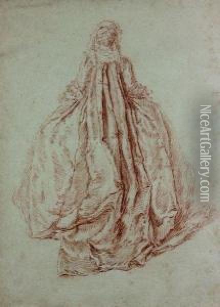Femme En Pied Vue De Dos Oil Painting - Jean-Baptiste Joseph Pater